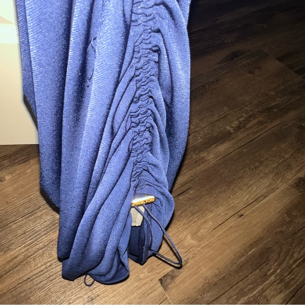 Michael Koors blue ruched dress gently used, gold pull strings on each side